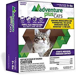 Adventure Plus Triple Flea Protection for Cats, 9 lbs and Over, Cat Flea Treatment (4 Dose)