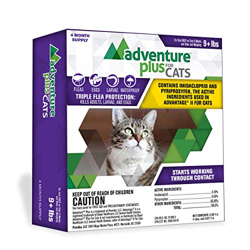 Adventure Plus Triple Flea Protection for Cats, 9 lbs and Over, Cat Flea Treatment (4 Dose)