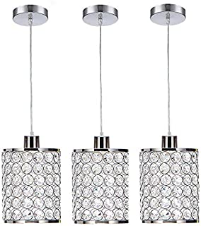 Cuaulans 3 Pack Modern Chrome Crystal Ceiling Pendant Lighting, Adjustable Pendant Light for Kitchen Dinning Room Bedroom