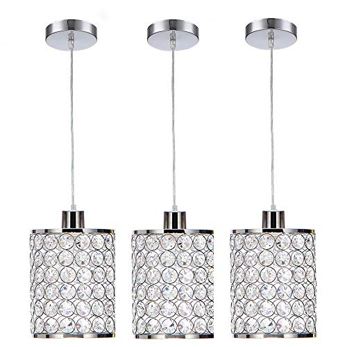 Cuaulans 3 Pack Modern Chrome Crystal Ceiling Pendant Lighting, Adjustable Pendant Light for Kitchen Dinning Room Bedroom