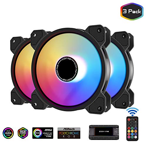 EZDIY-FAB 120mm Computer Case Fan,Motherboard Aura Sync Fan,High Airflow,Speed Adjustable,Addressable RGB Fan for 10-Port Fan Hub and Remote-3 Pack