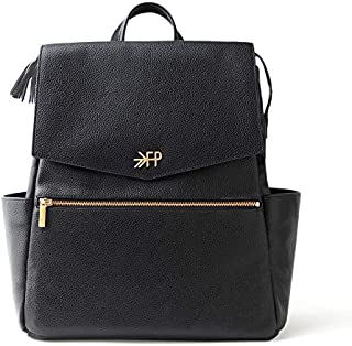 Freshly Picked - Convertible Classic Diaper Bag Backpack - Large Internal Storage 10 Pockets Wipeable Vegan Leather - Ebony Black