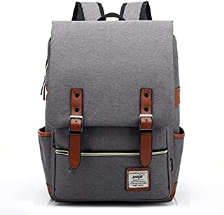 Vintage Canvas Backpack - Lightweight Canvas Laptop Outdoor Backpack, Travel Backpack with Laptop Sleeve, College School Bag with Side Pockets Canvas Rucksack for School Working Hiking (Retro Grey)