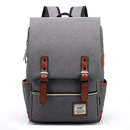 Vintage Canvas Backpack - Lightweight Canvas Laptop Outdoor Backpack, Travel Backpack with Laptop Sleeve, College School Bag with Side Pockets Canvas Rucksack for School Working Hiking (Retro Grey)