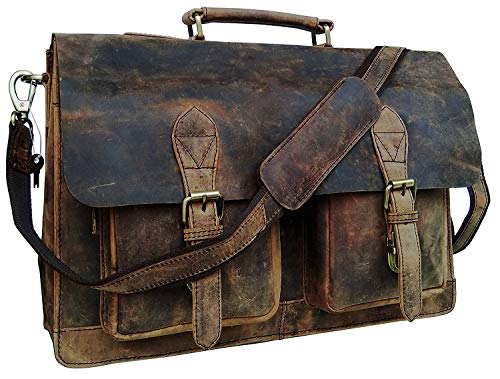 Cuero Retro Buffalo Hunter Leather Laptop Messenger Bag Office Briefcase Travel Bag (Rich Brown)