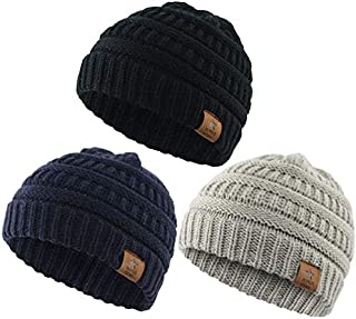 Durio Soft Warm Knitted Baby Hats Caps Cute Cozy Chunky Winter Infant Toddler Baby Beanies for Boys Girls 3 Pack Black & Light Grey & Navy