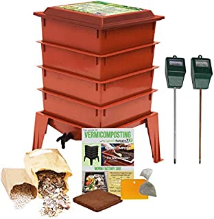 Worm Factory 360 Composting Bin + Moisture and pH Testing Meter Worm Farm Kit (Terracotta)