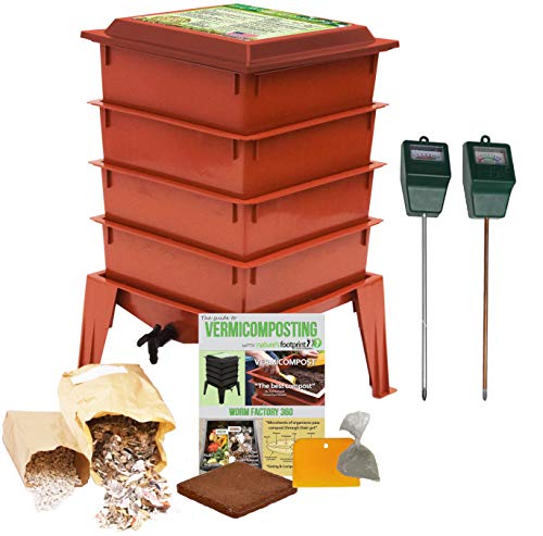 Worm Factory 360 Composting Bin + Moisture and pH Testing Meter Worm Farm Kit (Terracotta)