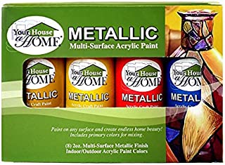 Metallic Multi-Surface Acrylic Craft Paint Set of 8, Great for Indoor/Outdoor use and Great for All Surfaces Including Paper, Canvas, Wood, Metal, Plaster, Plastic, Fabric, Glass, and Ceramics!