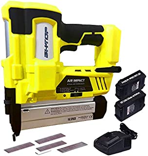 BHTOP Cordless Brad Nailer 18Ga Heavy Finish Nail Gun With 18Volt 2Ah Lithium-ion Rechargeable Battery in Yellow(Charger and Carrying Case (2Batteries)