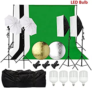 Photo Studio Set Photography Lighting Kit with 6.6ft x 9.8ft Backdrops Umbrellas Softbox Continuous Lighting Kit Light Reflector with LED Bulb for Video and Portrait Lighting for Beginners