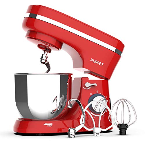 KUPPET Stand Mixer, 8-Speed Tilt-Head Electric Food Stand Mixer with Dough Hook, Wire Whip & Beater, Pouring Shield, 4.7QT Stainless Steel Bowl (Red)