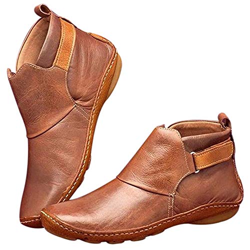 YOGANHJAT Arch Support Unisex Boots 2020 New Ankle Boots Leather Comfy Flat Shoes Winter Warm Heel Walking Booties Non-Slip Snow Boots Waterproof Leather Boots Casual Fashion Flat Boots,Brown1,US 9