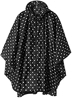 Women Rain Poncho Hooded Outdoor Rain Coat with Pockets Black Point