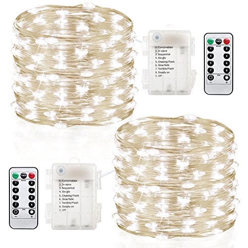 GDEALER 2 Pack Fairy Lights Christmas Decor 20 Ft 60 Led Battery Operated Christmas Lights with Remote Waterproof Twinkle Lights 8 Modes Firefly String Lights for Party Bedroom Wedding Decorations