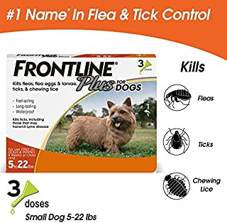 Frontline Plus for Dogs Small Dog (5-22 pounds) Flea and Tick Treatment, 3 Doses