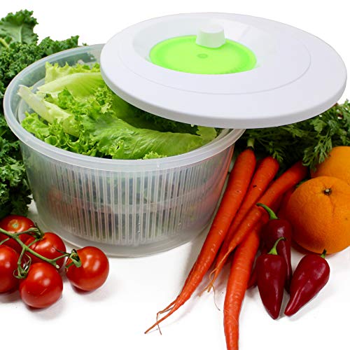 K Basix Large Salad Spinner 4.5 L  Vegetable or Lettuce Dryer, Keeper, Crisper and Shaker, Compact Rotary Handle is Easy to Spin and allows Easy Storage