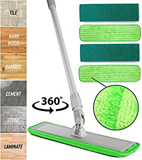 Microfiber Mop Floor Cleaning System - Washable Pads Perfect Cleaner for Hardwood, Laminate & Tile - 360 Dry Wet Reusable Dust Mops with Soft Refill Pads & Handle for Wood, Walls, Vinyl, Kitchen