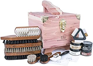 FootFitter Grand Cedar Shoe Shine Valet Set with Shoe Cream- All In One Shoe Care Kit