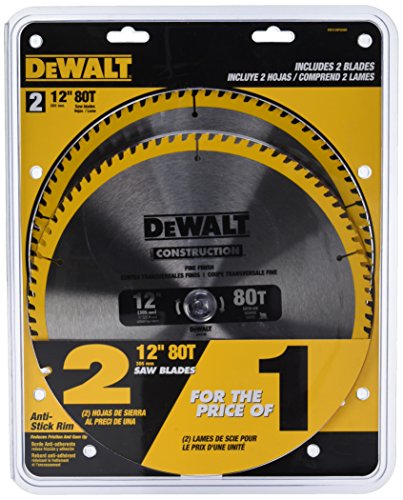 DEWALT 12-Inch Mitter Saw Blade, 80-Tooth, 2-Pack (DW3128P5D80I)