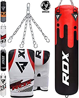 RDX Punching Bag UNFILLED Set Kick Boxing Heavy MMA Training with Gloves Punching Mitts Hanging Chain Muay Thai Martial Arts 4FT 5FT