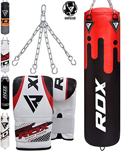 RDX Punching Bag UNFILLED Set Kick Boxing Heavy MMA Training with Gloves Punching Mitts Hanging Chain Muay Thai Martial Arts 4FT 5FT