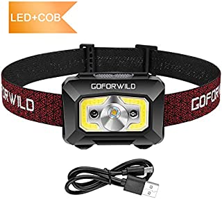 GOFORWILD Rechargeable Headlamp, COB Enhanced Headlamp, 500 Lumens Ultra Bright Cree LED Rechargeable Flashlight, Red Light and Motion Sensor, Waterproof, for Camping, Hiking, Outdoors