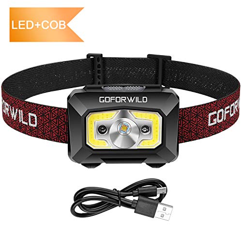 GOFORWILD Rechargeable Headlamp, COB Enhanced Headlamp, 500 Lumens Ultra Bright Cree LED Rechargeable Flashlight, Red Light and Motion Sensor, Waterproof, for Camping, Hiking, Outdoors