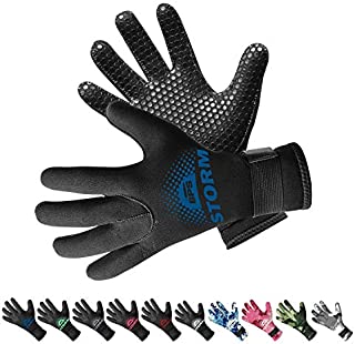 BPS 3mm Neoprene Dive Gloves with Anti Slip Palm - Five Finger Gloves for Sailing, Spearfishing, Paddleboarding, and Other Water Activities - for Men and Women (Black/Snorkel Blue, Medium)