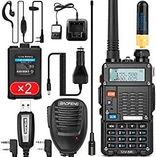 Ham Radio Walkie Talkie (UV-5R 8-Watt) UHF VHF Dual Band 2-Way Radio with 2 Rechargeable 2100mAh Battery Handheld Walkie Talkies Complete Set with Earpiece and Programming Cable