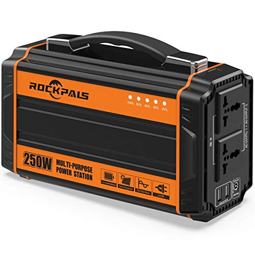 Rockpals 250-Watt Portable Generator Rechargeable Lithium Battery Pack Solar Generator with 110V AC Outlet, 12V Car, USB Output Off-grid Power Supply for CPAP Backup Camping Emergency