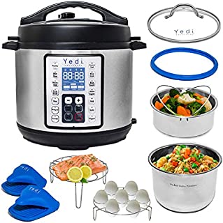 Yedi 9-in-1 Total Package Instant Programmable Pressure Cooker XL, 8 Quart, Deluxe Accessory kit, Recipes, Pressure Cook, Slow Cook, Rice Cooker, Yogurt Maker, Egg, Sauté, Steamer, Stainless Steel