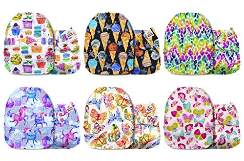 Mama Koala One Size Baby Washable Reusable Pocket Cloth Diapers, 6 Pack with 6 One Size Microfiber Inserts (Roaming Fancy)