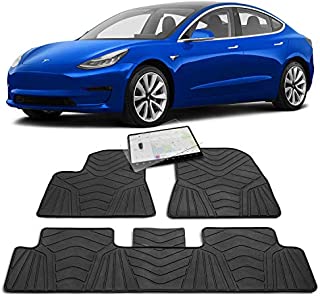 Maxats Tesla Model 3 All Weather Floor Mats with Free Screen Protector 2017-2020 - Anti-Slip Genuine Heavy Duty Rubber (4 Pack Front & Rear) Non-Odor Accessories