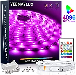 YEEMAYLUX LED Strip Lights 16.4ft 4096 DIY Color changing 5050 RGB 150 LEDs light strip kit with Remote and Hidden Controller Easy Installation for TV backlight,Room and Bedroom Multicolor Decoration.