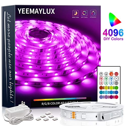 YEEMAYLUX LED Strip Lights 16.4ft 4096 DIY Color changing 5050 RGB 150 LEDs light strip kit with Remote and Hidden Controller Easy Installation for TV backlight,Room and Bedroom Multicolor Decoration.