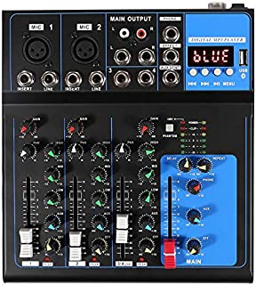 Viiart 4-Channel Audio Mixer Sound Board Built-in Digital Effect Audio Mixer USB Bluetooth MP3 Computer Input Stereo DJ Studio Streaming 48V Phantom Power for Live Stream Recording (4-Channel)