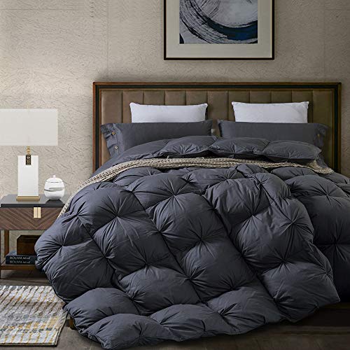 Goose Down Comforter King Size Pinch Pleat Duvet Insert Grey, 1200 Thread Count 100% Cotton Cover Down Proof with Tabs, 750+ Fill Power, 106x90Inches