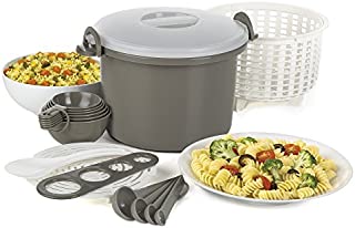 Prep Solutions by Progressive Microwaveable Rice and Pasta Cooker-17 Piece Set Includes Measuring Spoons and Cups, Rice Paddle, Steaming Insert, Pasta Measurer and Locking Lid-12 Cup Capacity BPA FREE