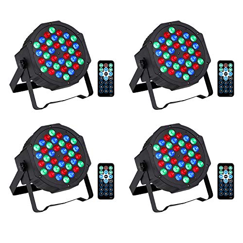 DJ Lights,36LED RGB Sound Activated Disco Lights 7 Modes Party Lights Uplighting by Remote and DMX Control Stage Lights for Club Bar Party Disco DJ Show Bands,Concert, Festival(4 Pack)