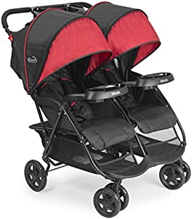 Kolcraft Cloud Plus Lightweight Double Stroller - 5-Point Safety System, Red/Black