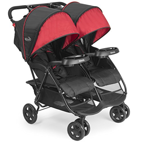 Kolcraft Cloud Plus Lightweight Double Stroller - 5-Point Safety System, Red/Black