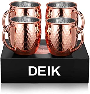 Deik Moscow Mule Mugs, 16oz Set of 4 Moscoe Mule Copper Cups with Brass Handles, 100% Handcraft and Hammered Copper Mugs for Home, Party, and Bar