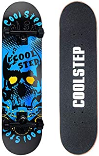 Coolstep Pro Skateboard 8-inch Full Complete for Trick Beginners, Cool Design (Blue)
