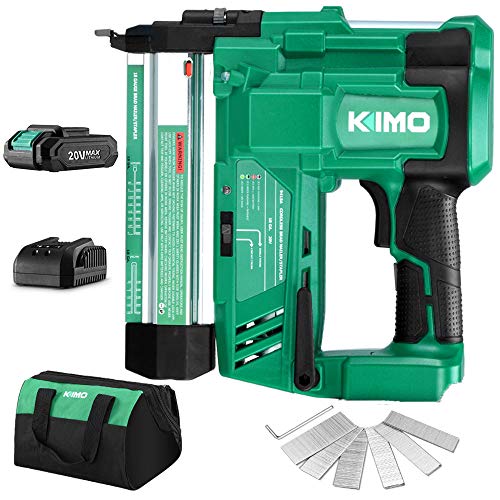 KIMO 20V 18 Gauge Cordless Brad Nailer/Stapler Kit, 2 in 1 Cordless Nail/Staple Gun w/Lithium-Ion Battery&Fast Charger, 18GA Nails/Staples, Single or Contact Firing for Home Improvement, Woodworking