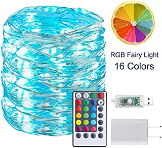 BINZET 33Ft Fairy Lights - With 100 Leds 16 [Multi] Colors Changing Starry String Lights - Remote Controlled Waterproof Twinkle Lights for Bedroom Party Halloween Christmas Decor [USB Style with Plug]