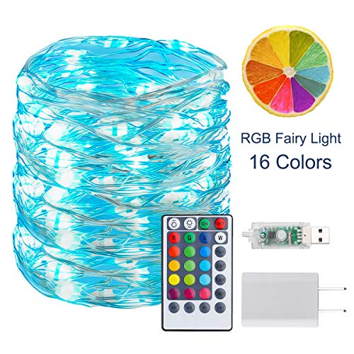 BINZET 33Ft Fairy Lights - With 100 Leds 16 [Multi] Colors Changing Starry String Lights - Remote Controlled Waterproof Twinkle Lights for Bedroom Party Halloween Christmas Decor [USB Style with Plug]