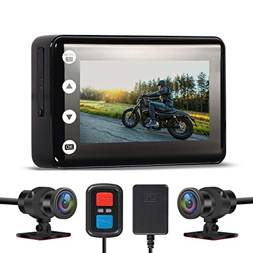 Updated Motorcycle DVR Dash Cam 3.0 inch, Super Starvis Motorcycle Camera, Dual HD 1080P, Waterproof, Video Driving Recorder with WiFi&GPS, 150 Degree Angle, 256G Max