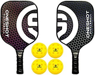 OneShot Pickleball Paddle Set | 2 Player Pack with Pickleballs and Paddle Bag | Polymer Honeycomb Core, Fiberglass Face | Lightweight