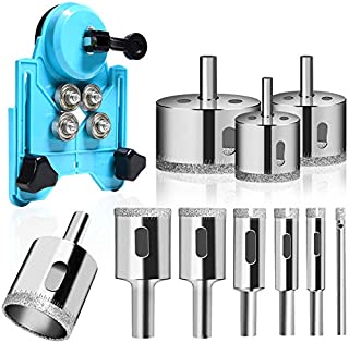 Diamond Drill Bit Set, 11PCS Hollow Core Drill Hole Saw Set with Hole Saw Guidance Fixture, Suitable for Tile, Ceramic, Glass, Porcelain, Marble, DIY Kitchen Bathroom Shower 6-50mm